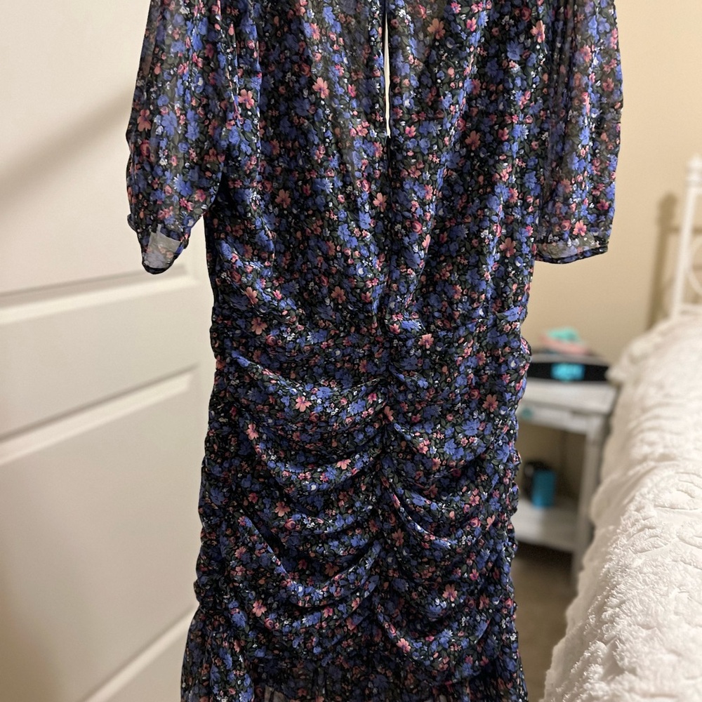 Astr Blue and Purple Sequin Ruched Bodycon Dress
